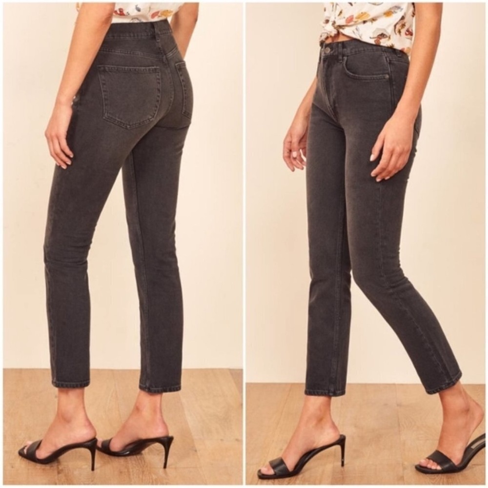 Reformation Julia Cropped Cigarette Jeans Black Washed Denim Size 29